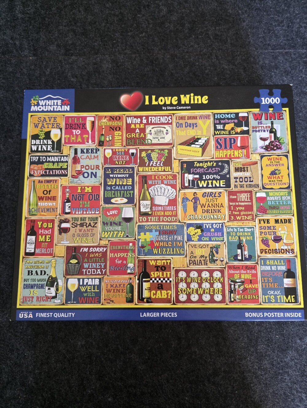 White Mountain I Love Wine 1000 Piece Jigsaw Puzzle Complete